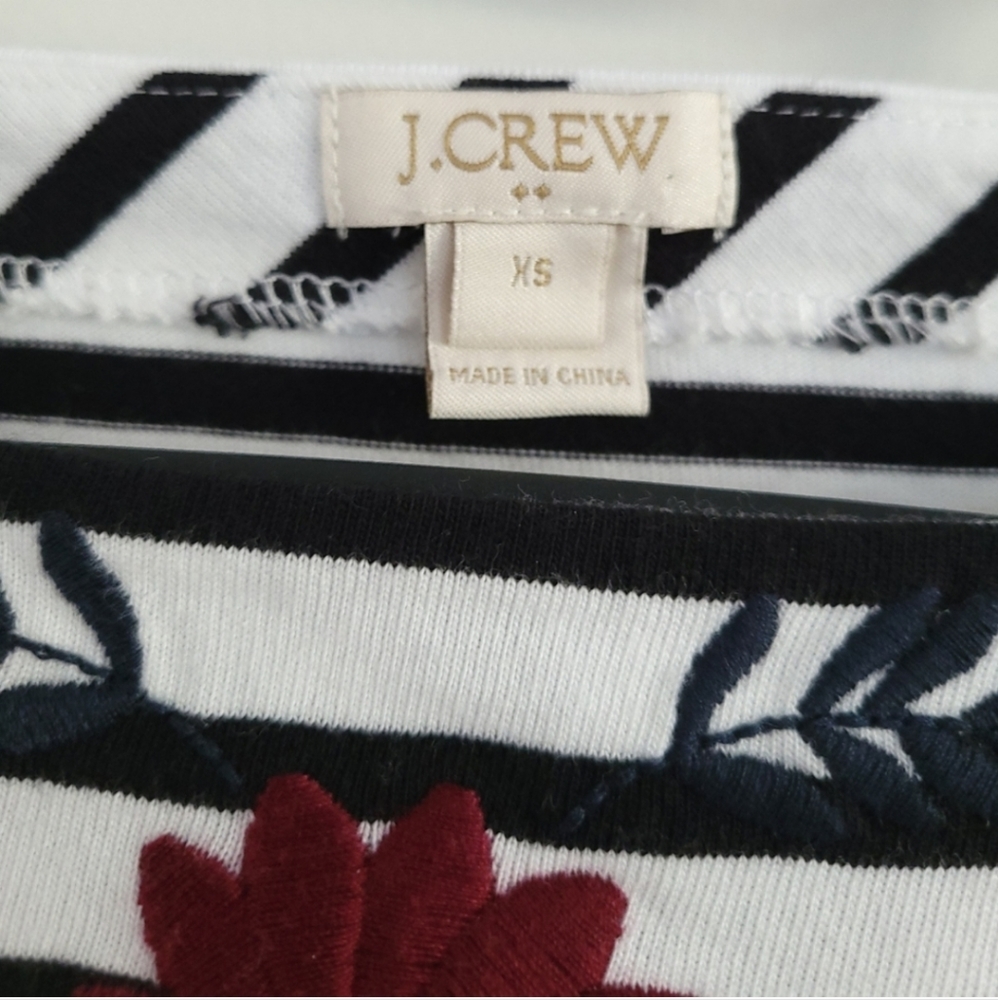 J.Crew Floral Embroidered Stripe Boat Neck Bell Sleeve‎ Boho Top XS - Picture 5 of 6